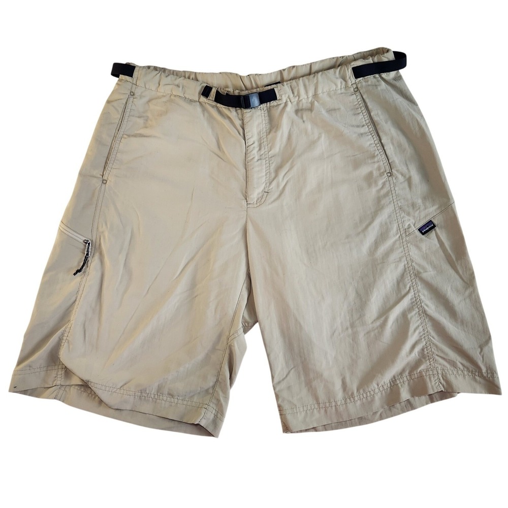 PATAGONIA Gi III Shorts Mens 2XL Khaki Beige Hiking Quick Dry Belt Zip Pocket